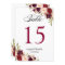 Burgundy Red Floral 5x7 Wedding Table Number
