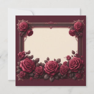 Burgundy Red Floral Blank Card Template