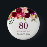 Burgundy Red Floral Boho 80th Birthday Party 6 Cm Round Badge<br><div class="desc">Burgundy Red Floral Boho 80th Birthday Party Button Gift

See matching items in Niche and Nest Store below</div>