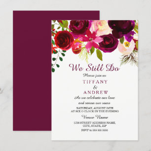 Burgundy Red Floral Boho Wedding Vow Renewal Invitation