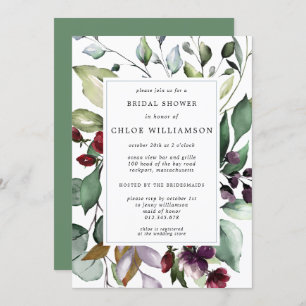 Burgundy Red Floral Botanical Bridal Shower Invitation