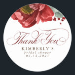 Burgundy Red Floral Bridal Shower Thank You Classic Round Sticker<br><div class="desc">Burgundy red flowers bridal shower thank you stickers</div>