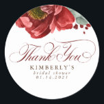 Burgundy Red Floral Bridal Shower Thank You Classic Round Sticker<br><div class="desc">Burgundy red flowers bridal shower thank you stickers</div>