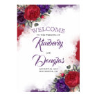 Burgundy Red Floral Eggplant Wedding Welcome Sign