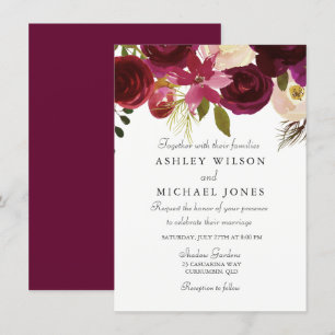 Burgundy Red Floral Elegant Wedding Invitation