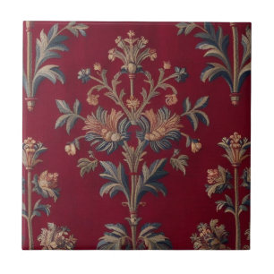 Burgundy red floral embroidery bag ceramic tile