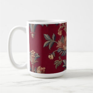 Burgundy red floral embroidery bag coffee mug