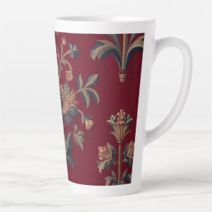 Burgundy red floral embroidery bag latte mug