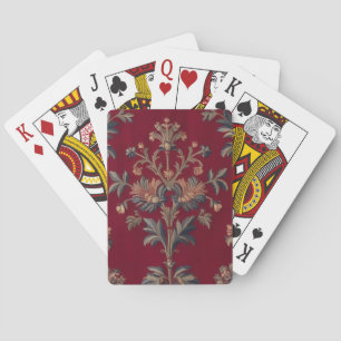 Burgundy red floral embroidery bag playing cards