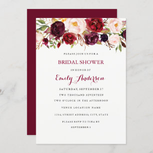Burgundy Red Floral Fall Bridal Shower Card