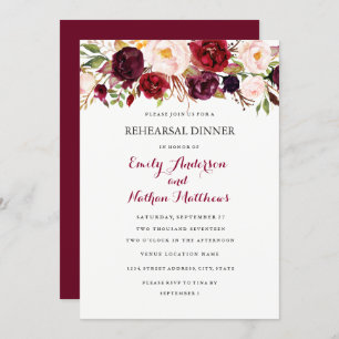 Burgundy Red Floral Fall Rehearsal Dinner Card
