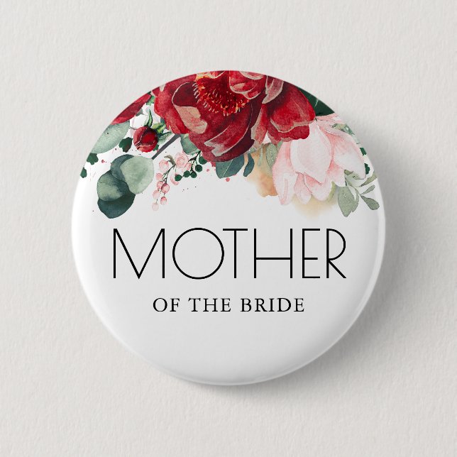 Burgundy Red Floral Fall Wedding 6 Cm Round Badge (Front)