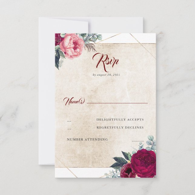 Burgundy Red Floral Fall Wedding RSVP (Front)