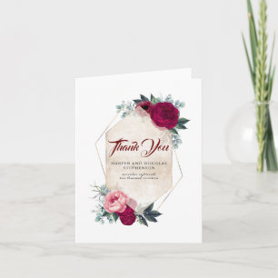 Burgundy Red Floral Fall Wedding Thank You Card