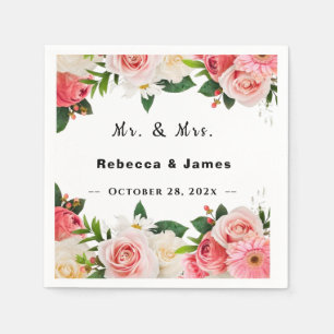 Burgundy Red Floral Geometric Frame Wedding Napkin