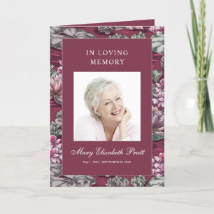 Burgundy Red Floral Multi-Photo Funeral Program
