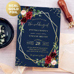 Burgundy Red Floral Navy Blue Premium Gold Wedding<br><div class="desc">Customised this "Geometric Burgundy Floral Navy Blue Real Foil Invitation" to take your wedding invite to the next level. All of the text and frame are made with Real Metallic Foil and it's perfect for adding a bit of luxury. === SAMPLE ===> If you would like to get a sample...</div>