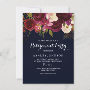 Burgundy Red Floral Navy Retirement Party Invite