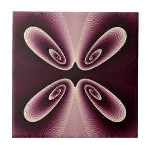 Burgundy Red Floral Petal Digital Pattern Ceramic Tile