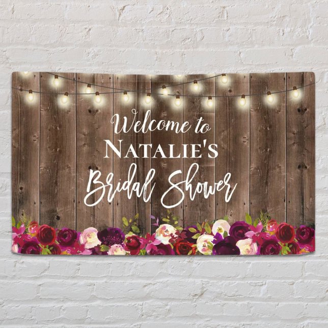 Burgundy Red Floral Rustic Barn Wood Bridal Shower Banner (Creator Uploaded)