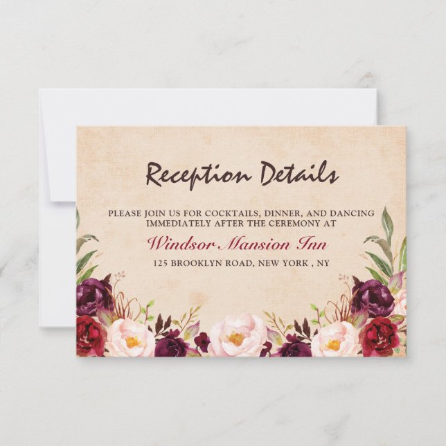 Burgundy Red Floral Rustic Boho Reception Invitation (Front)