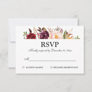 Burgundy Red Floral Rustic Boho RSVP Card