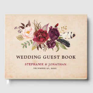 Burgundy Red Floral Rustic Boho Wedding guest book
