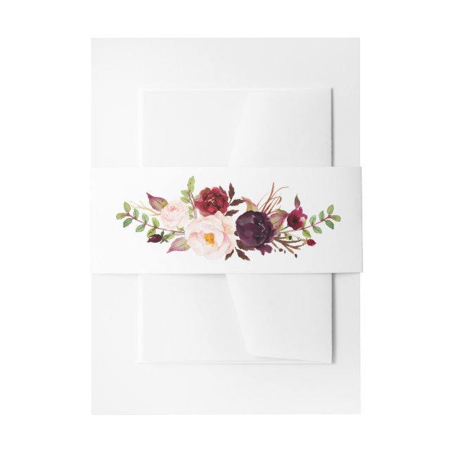 Burgundy Red Floral Rustic Boho Wedding Invitation Belly Band (Front Example)