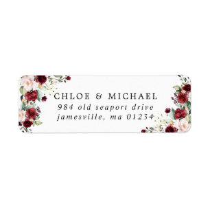Burgundy Red Floral Rustic Wedding Return Address Label