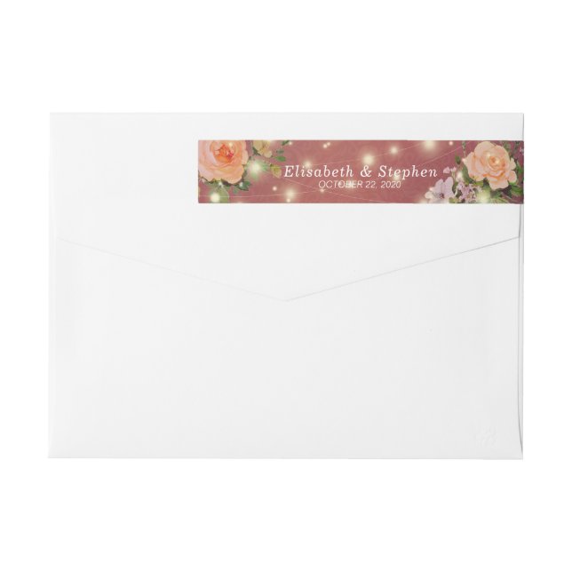 Burgundy Red Floral String Lights Wedding Address Wrap Around Label (Back)