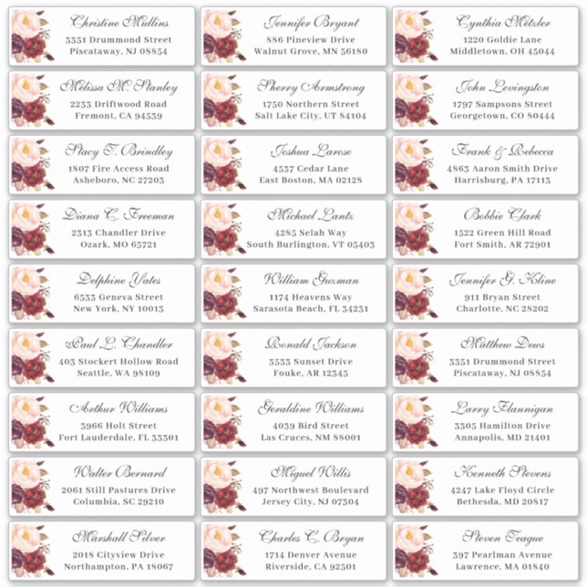 Burgundy Red Floral Wedding Guest Address (Front)