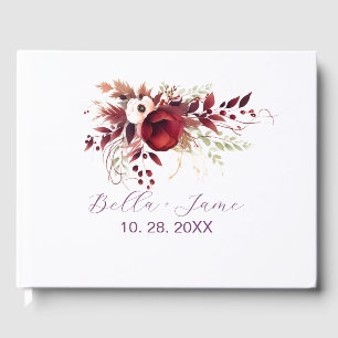 Burgundy Red Floral Wedding Guest Book