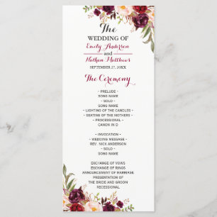 Burgundy Red Floral Wedding Program