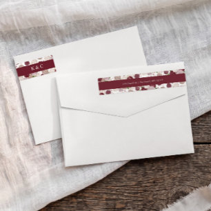 Burgundy Red Floral Wedding Return Address Wrap Around Label
