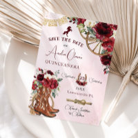 Burgundy Red Floral Wild West Charro Quinceañera