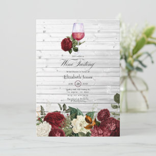 Burgundy Red Floral Wine themed Bridal Shower Invitation