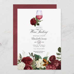 Burgundy Red Floral Wine themed Bridal Shower Invitation