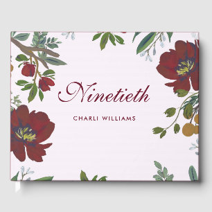 Burgundy Red Flowers 90th Birthday Guest Book