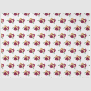 Burgundy Red Flowers and Greenery Pattern Tissue Paper