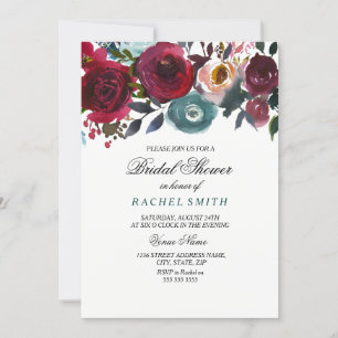 Burgundy Red Flowers Bridal Shower Invitation