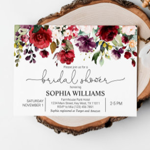Burgundy & Red Flowers Bridal Shower Invitation