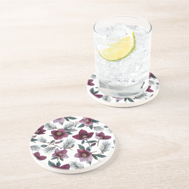 Burgundy Red Flowers Coaster (Side)