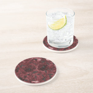 Burgundy Red Flowers Coaster