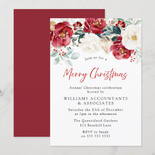 Burgundy Red Flowers Company Christmas Party Invitation