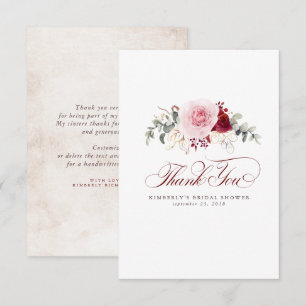 Burgundy Red Flowers Elegant Little Thank You Card