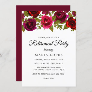 Burgundy Red Flowers Elegant Retirement Party Invitation
