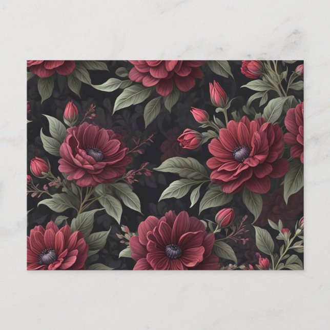 Burgundy Red Flowers Gothic Postcard (Front)