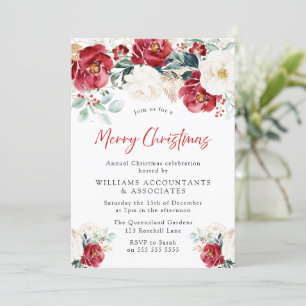Burgundy Red Flowers Merry Christmas Party Invitation