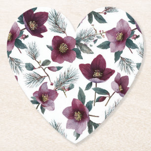 Burgundy Red Flowers Paper Coaster