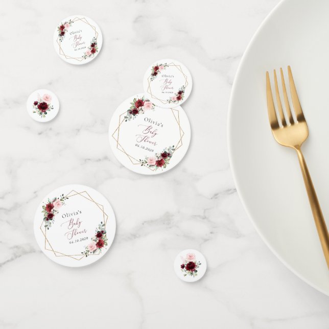 Burgundy Red Flowers, Pink Flowers, Baby Shower Confetti (Group)